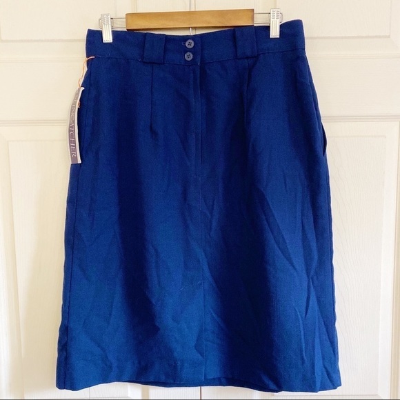 NWT Vintage Pleated Blue Knee Length Skirt - Picture 6 of 7